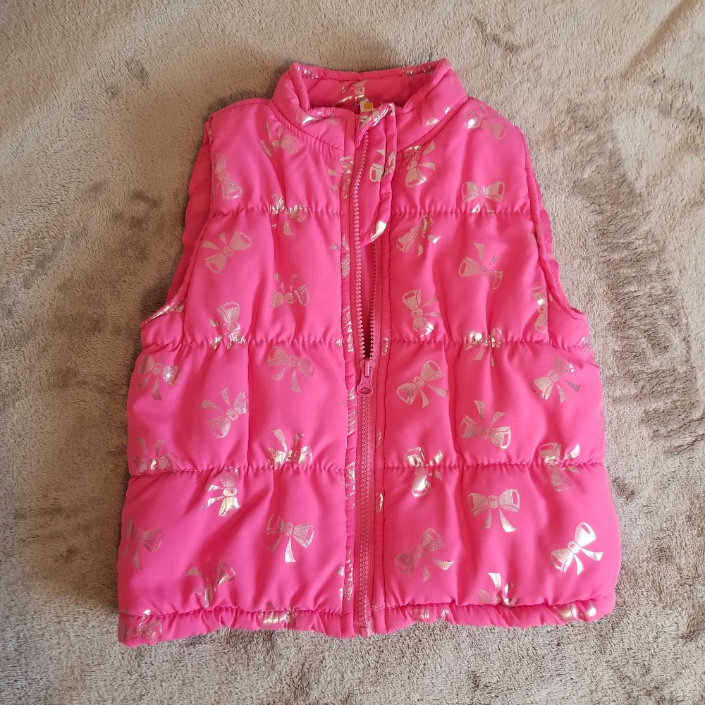 Pink Bow Patterned Puff Vest